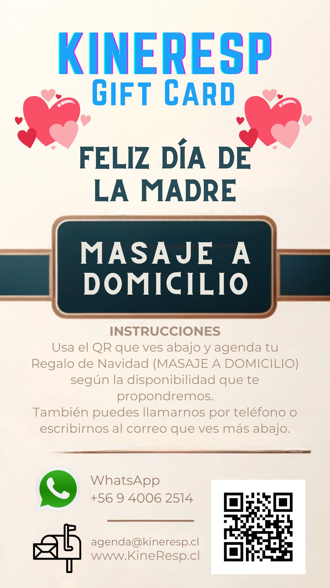 GIFT CARD DIA DE LA MADRE KINERESP masaje a domicilio